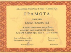 ELANA Trading ranked 2nd in the 2015 Bulgarian Stock Exchange rankings.